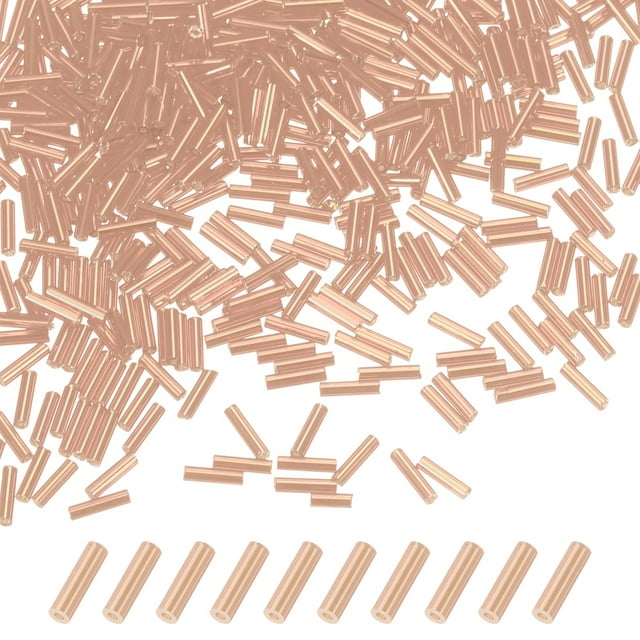 Uxcell 1800-Pack Cuentas Bugle, Cuentas de Vidrio de Tubo de Bordado de 2x6mm para Manualidades DIY/Pulseras/Collares Champagne