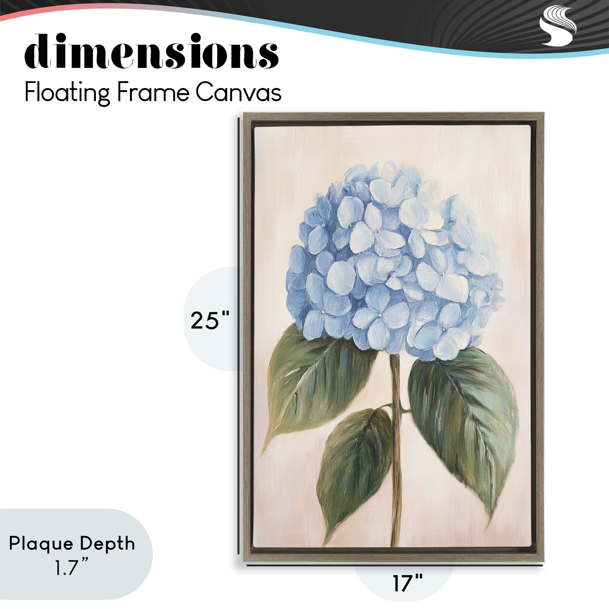 Stupell Industries Baby Blue Hydrangea Brown Framed Floater Canvas Wall Art, design by Petal Prints Design