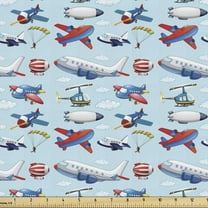 Ambesonne Airplane Fabric by the Yard Upholstery, Aircrafts Sky Diving, 2 Yards, Multicolor
