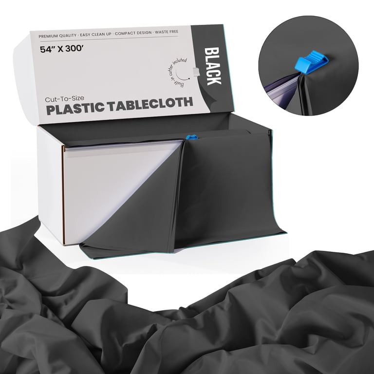 Exquisite Black Plastic Tablecloth Roll, 54" x 300 ft., Built-In Cutter photo 5