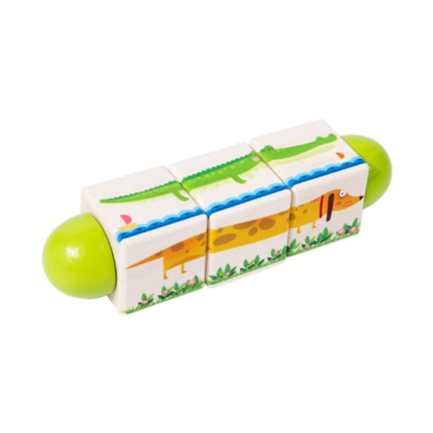 Rompecabezas de bloques de madera para padres e hijos, interactivo, reconocimiento de patrones, educativo para verde animal