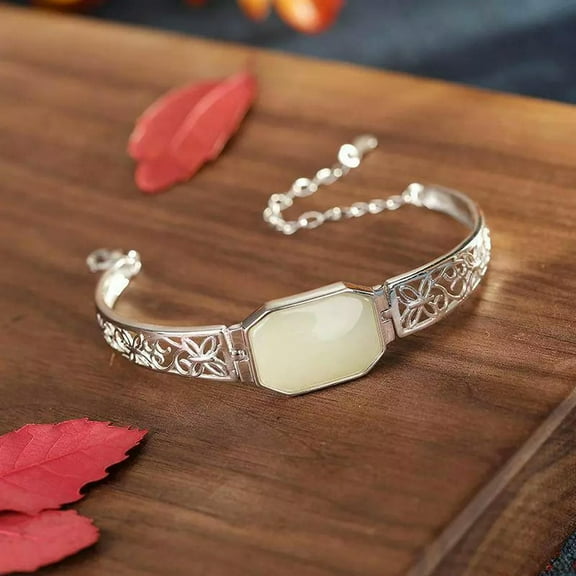 EOEMY White Jade Bracelets Bangles 925 Silver Chalcedony Jewelry Natural Gift