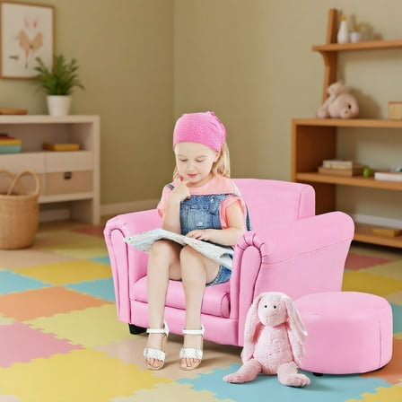 Resenkos Kids Single Armrest Couch Sofa with Ottoman, Kids Chairs for Kids