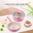 thumbnail image 2 of Pink 2-Piece Non-Stick Cookware Set: 6.3" Milk Saucepan with Tempered Glass Lid & 6.3" Fry Pan - Five-Ply Base for Even Heating, Rubber Non-Slip Handle, Hanging Loop Storage - Ideal for Baby Food,, 2 of 6