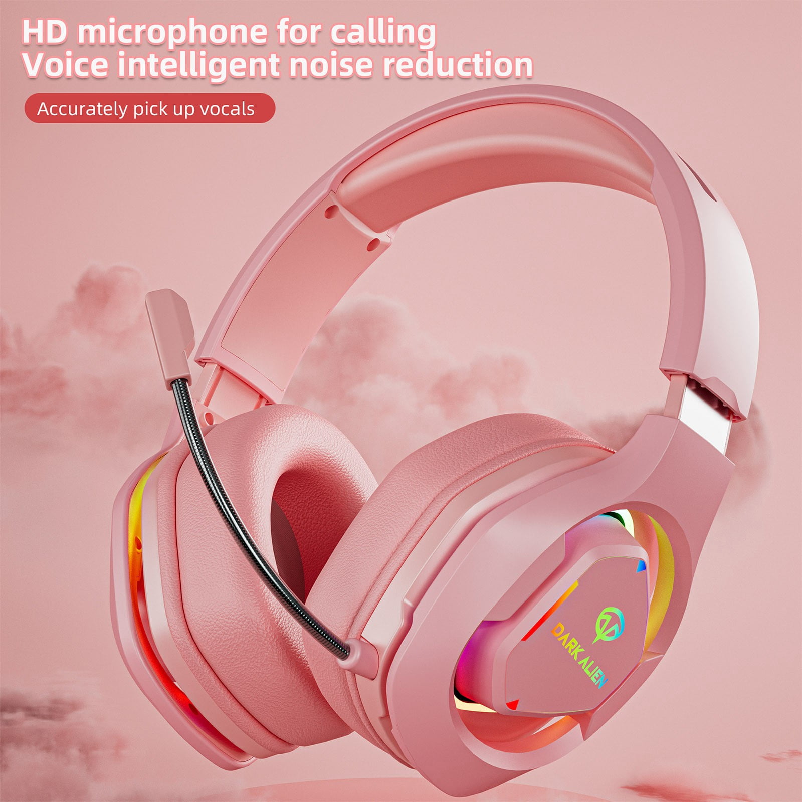Wireless Headphones, Wireless Over Ear Headphones Gaming Headset Gaming Headphones with Microphone, Headphones for Women(Pink)