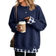 thumbnail image 2 of Women Crewneck Sweatshirts Long Sleeve Loose Fit Fall Pullover Tops Teacher Side Slits Fake Layered Crew Neck Cowboy Chic Clothes Warm Cozy Tunic Shirts, 2 of 4