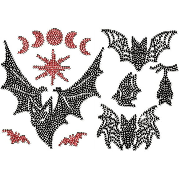 1 Pc Iron on Rhinestones Transfer Bat and Moon Hot Fix Iron on Patch Transfer Decals Crystal Heat Transfer Clothing Repair Decor for T-Shirt Hat Jacket Decor Clothing DIY Accessories