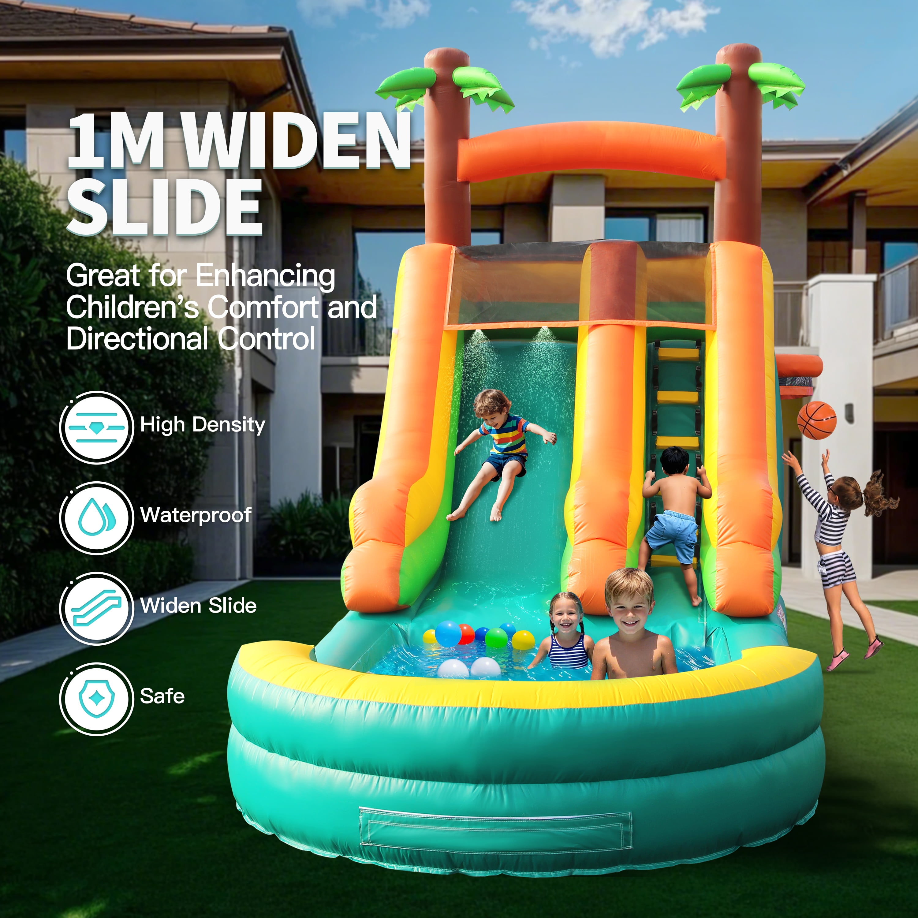 Chantmo 26ft Inflatable Water Slide for Adults 100% PVC Widen Slide Shallow Pool 950w Air Blower for Backyard Park Green