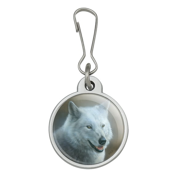 White Wolf Growling Jacket Handbag Purse Luggage Backpack Zipper Pull Charm