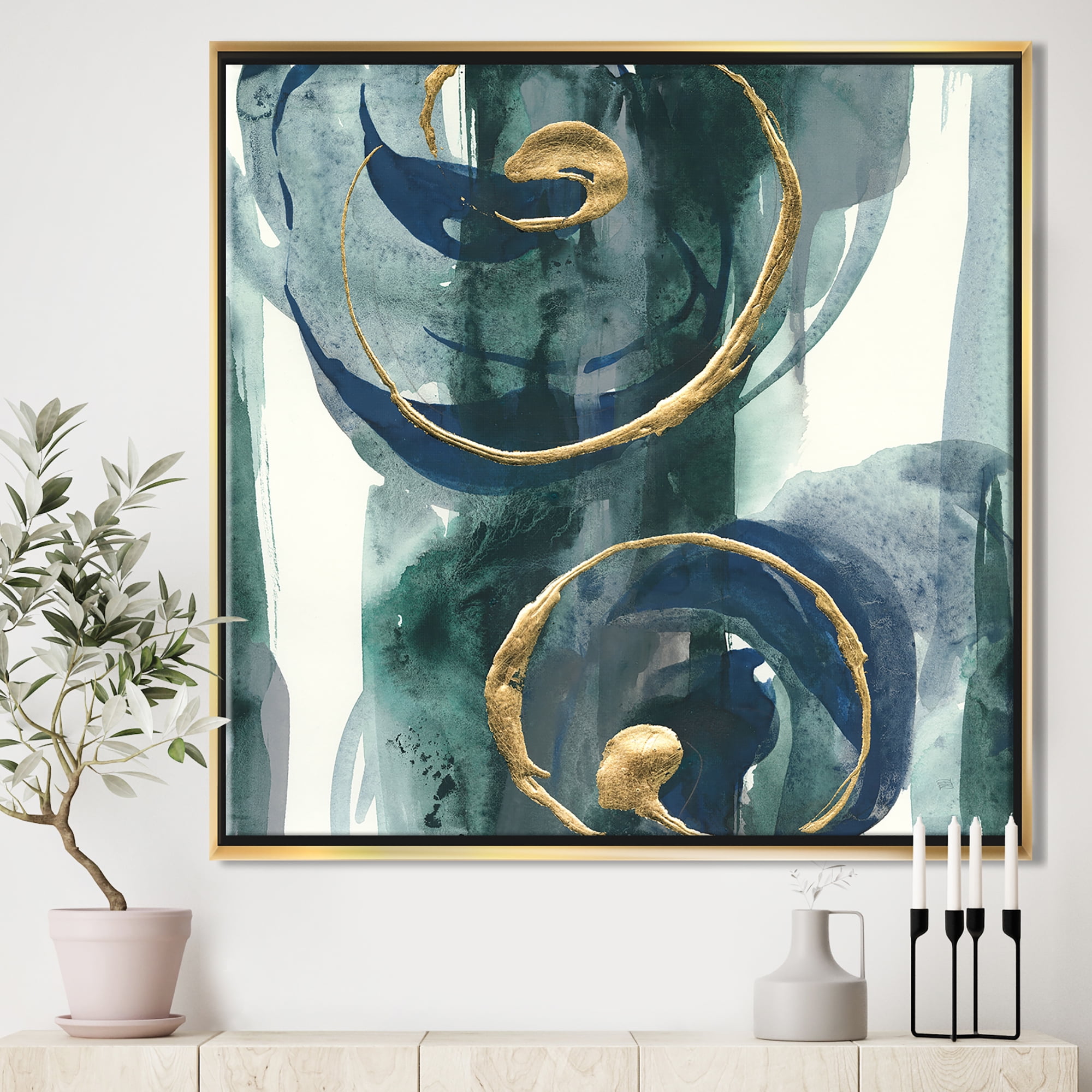 Designart ' Mettalic Indigo and Gold II ' Posh & Luxe Framed Canvas