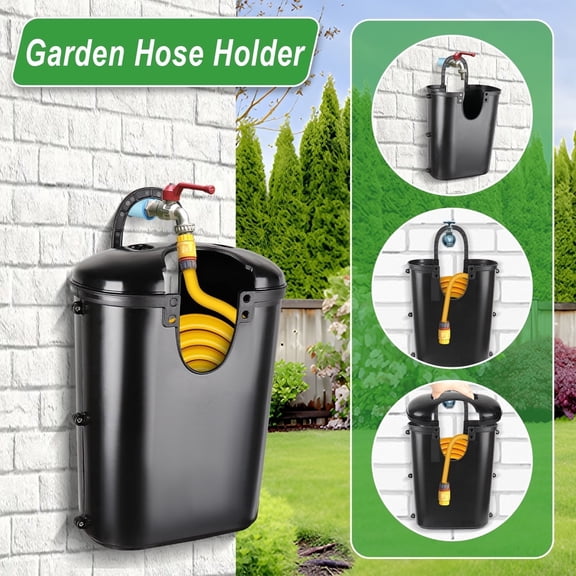 LC-dolida Garden Hose Holder, Waterproof, Self-draining Outside Storage for Pocket Hose Expandable Garden Hoses,Black