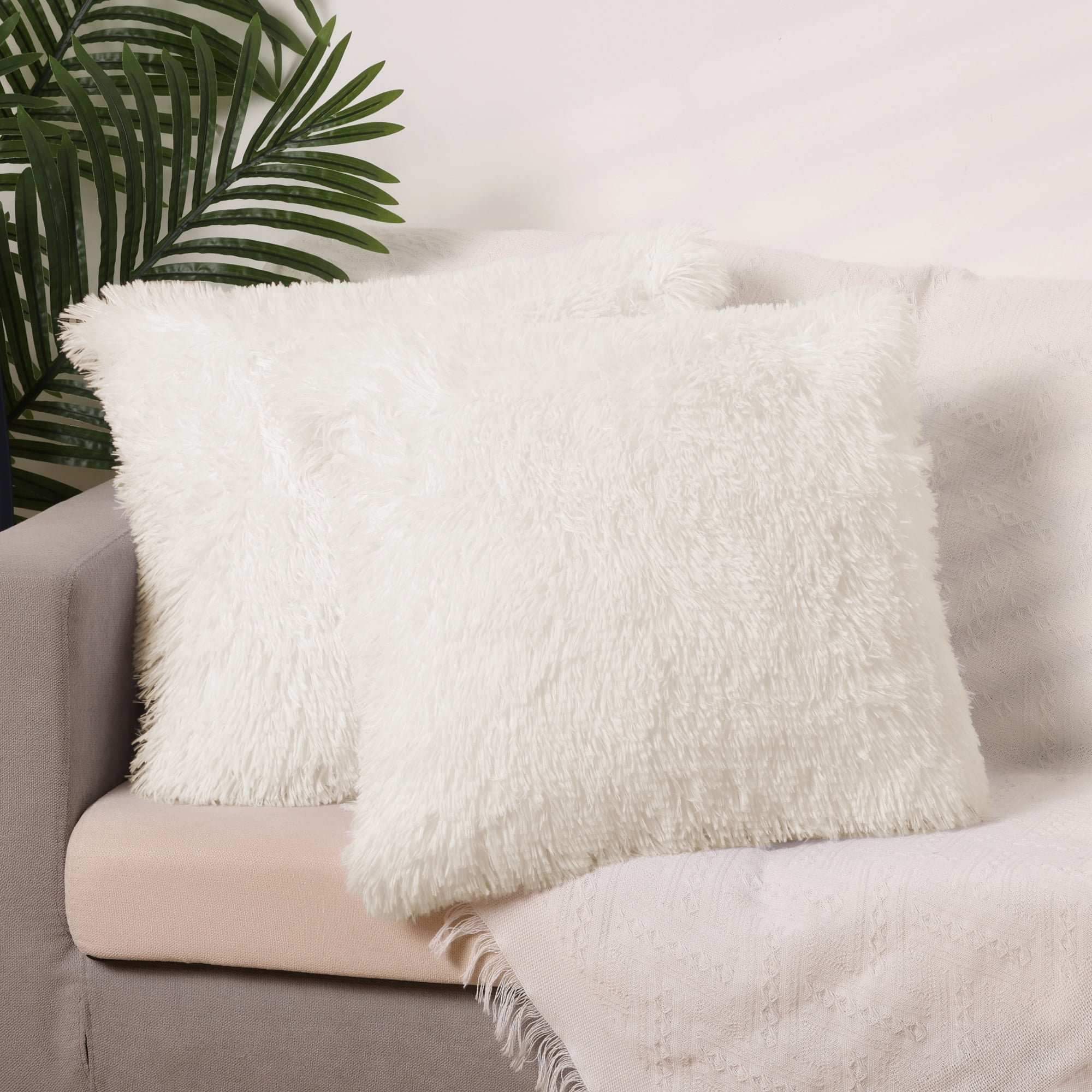 Unique Bargains Soft Modern Home Decor Plush Decorative Throw Pillow Covers (2 Count) Beige 16" x 16"