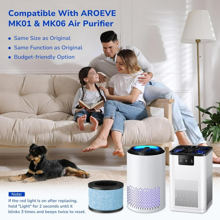 AROEVE MK07 4-in-1 Air Filter Replacement - Captures Dust, Pollen, Pet Dander, Smoke & Odors