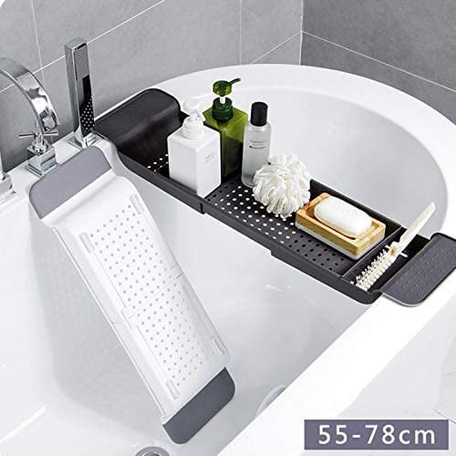 Toallero de tocador para bañera, toallero grande, organizador de bandeja de baño para ducha, accesorios con lados extensibles, soporte para jabón, Base hueca (negro) Fokelyi WMZL-215-2