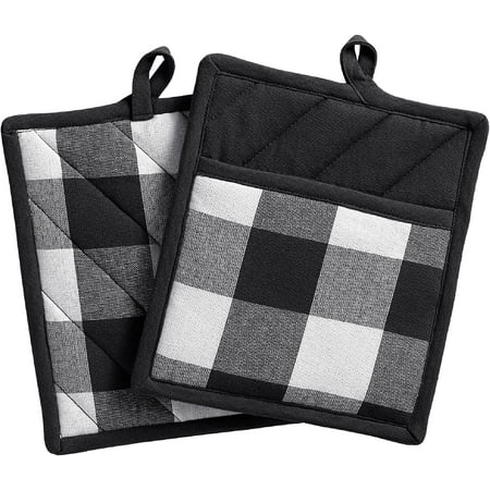 

Pot-Holder Set Rustic Pot Holders for Kitchen Set of 2 8 x 9 Black/White