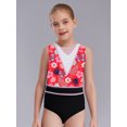 thumbnail image 6 of iiniim Kids Girls Patchwork Printed Dance Leotard Figure Skating Performance Costume Shiny Rhinestone Bodysuit Flower 6, 6 of 7