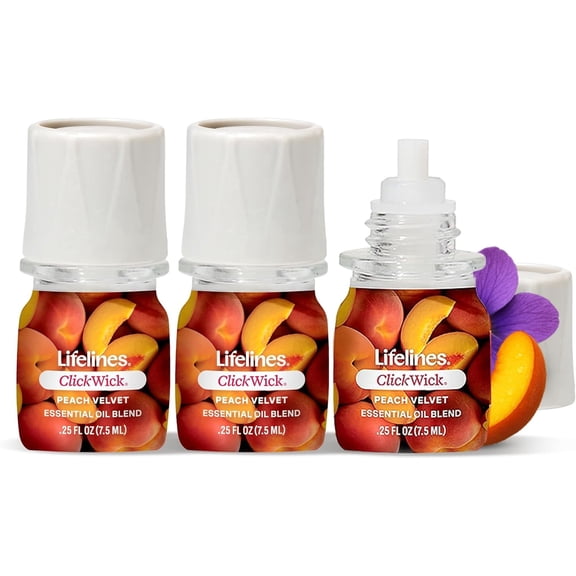 Lifelines ClickWick Essential Oil Blends for Lifelines Diffusers, 3-Pack Peach Velvet Set – Essential Oil Blend Refill for Candle, Plant & Shower Aromatherapy Diffuser – Fragrance for Diffusers