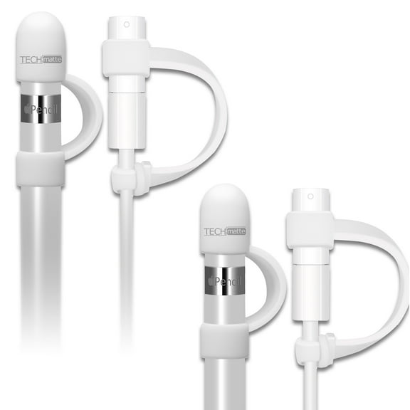 TechMatte Cap Holder and Lightning Cable Adapter Tether for Apple Pencil (4 Pack, White)