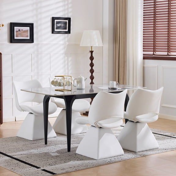 JUYG Swivel Dining Chair, White Faux Leather