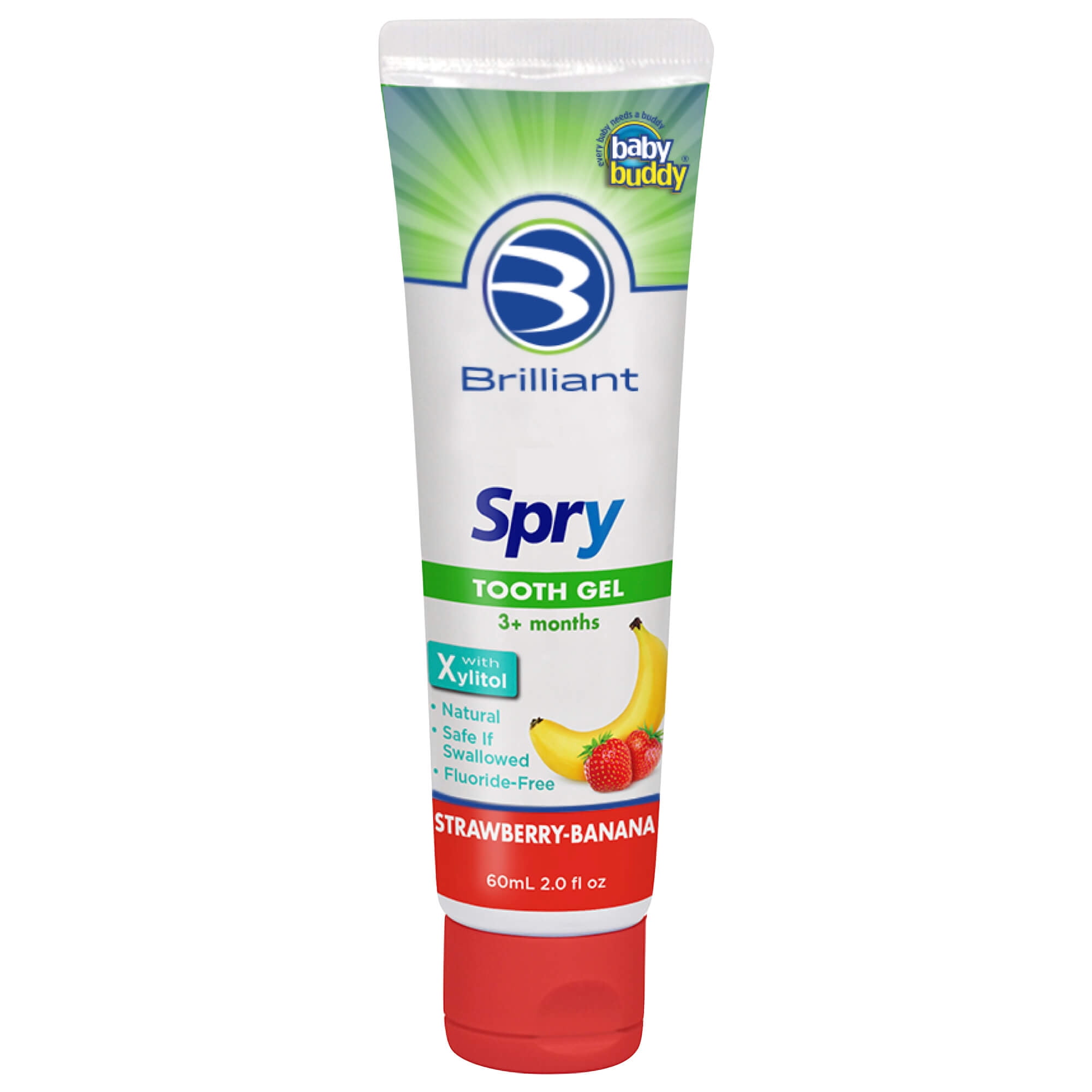 Brilliant Kids Toothpaste Gel by Spry, With Xylitol, Fluoride Free, Safe If Swallowed, Natural, Strawberry Banana, 2 oz