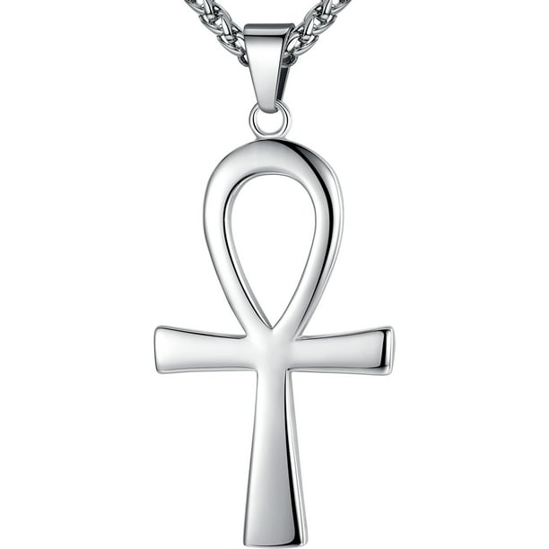 Aij Arcoirisjewelry Men S Stainless Steel Large Coptic Ankh Cross Pendant Necklace Com - Big Silver Ankh Pendant