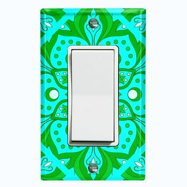 Metal Light Switch Plate Cover Neon Green Teal Tile Mandala Flower Pattern MDL039