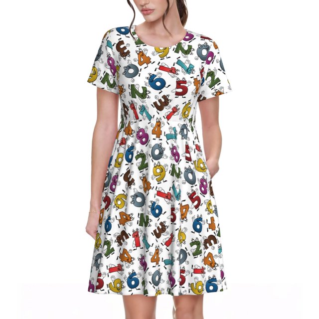 Disketp Colorful Numbers para Vestido de Manga Corta para Mujeres, Vestidos de Verano para Mujeres, Casual y Holgado para la Playa