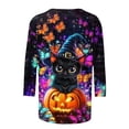 thumbnail image 4 of VKOYWKM Women's 3/4 Sleeve Tops Halloween Shirts Halloween Spooky Pumpkin Black Cat Graphic T Shirts Casual Crew Neck Halloween Party Tunic Top, 4 of 5