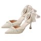 thumbnail image 1 of Sandalia de Tacón Punta Puntiaguda Elegante Correa de Perlas Lazo en la Espalda Cómodo para Boda Fiesta de Noche Beige 36, 1 of 8
