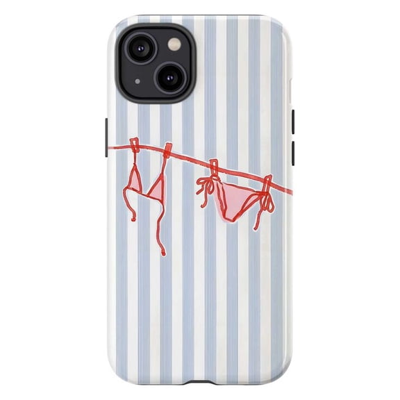 Summer Bikinis Phone Case, Blue Stripes & Red Swimwear Design iPhone Cover, Playful Beach Vibes for iPhone 16 15 14 13 12 11 Pro Plus Max Mini