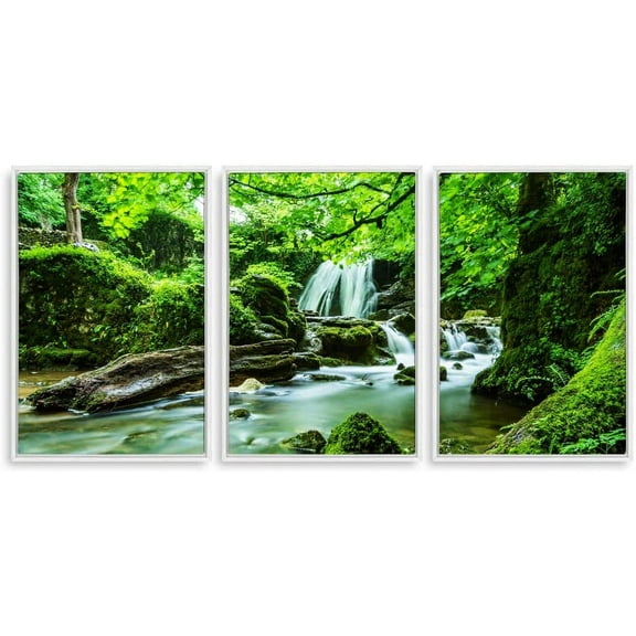 IDEA4WALL 3 Piece Framed Canvas Wall Art for Living Room, Bedroom Waterfall in Deep Forest of Croatia Canvas Prints for Modern Home Decoration Ready to Hang