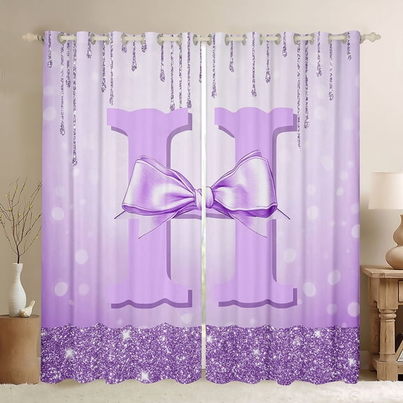 Erosebridal Letter H Monogrammed Black Out Curtains,Purple Princess Bowknot Kids Curtains Pack of 2 (42x63 Each) For Bowtie Lover