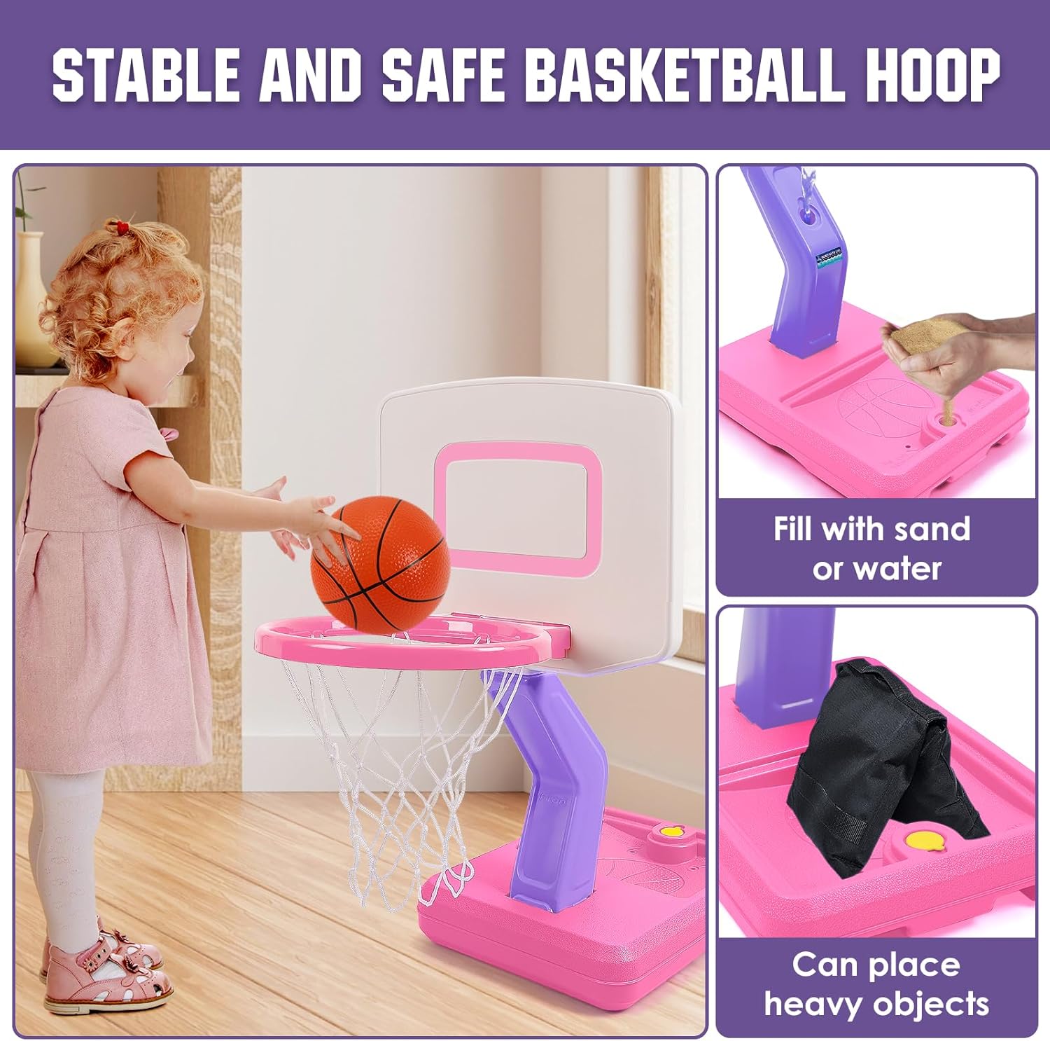 Toddler Basketball Hoop - Height Adjustable Kids Basketball Hoops for Indoor & Outdoor Play - Portable Mini Basketball Goal for Poolside- Game Sport Toys for Boys & Girls Age 1 2 3 4 5