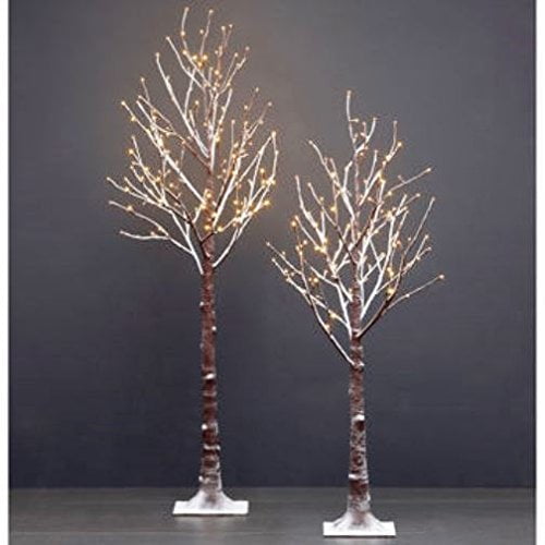 2pk LED Flocked Twig Trees 5.5 ft Tree with 168 LED Lights, 4.5 ft Tree