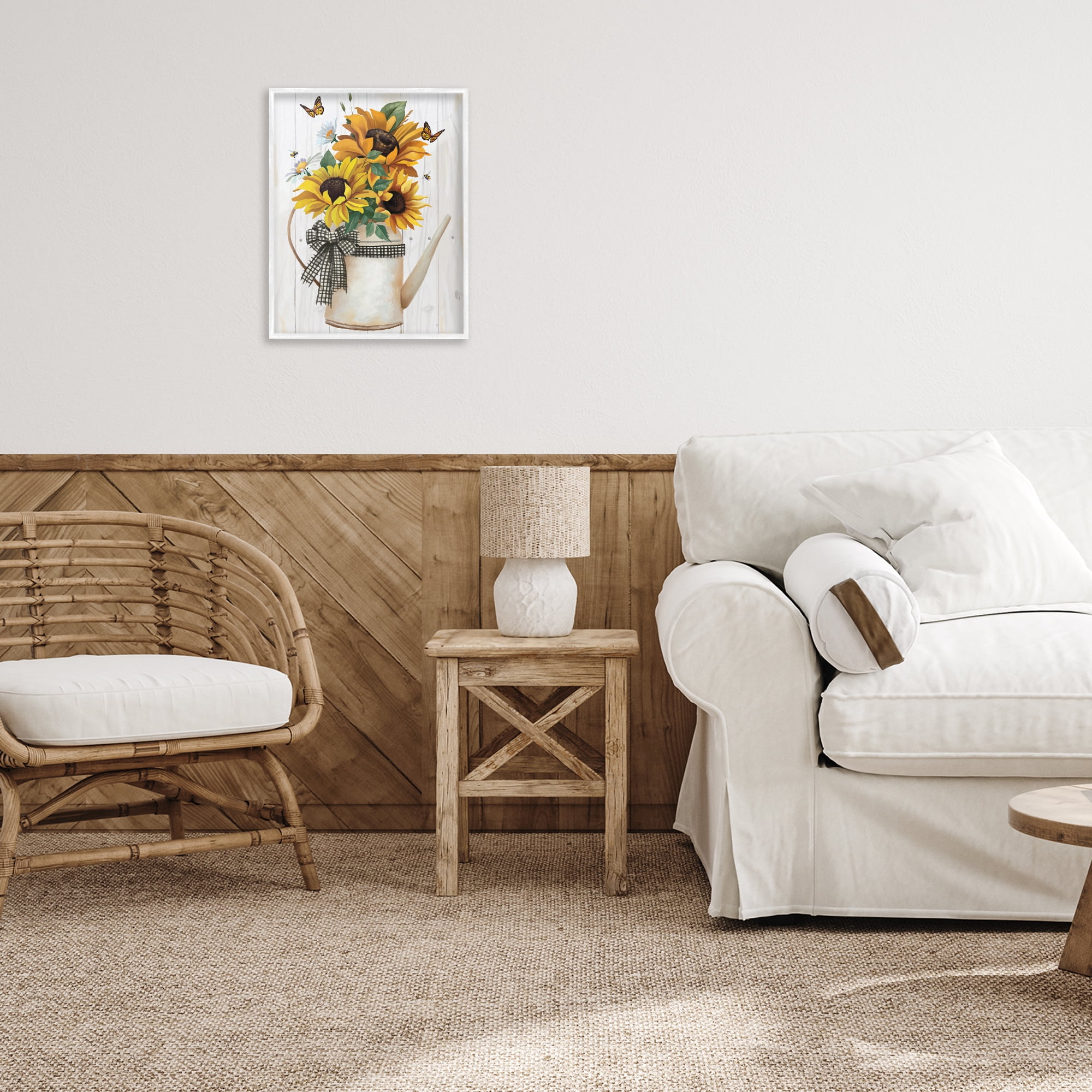 Stupell Industries Sunflower Trio in Watering Can White Framed Giclee Art, design by Lucca Sheppard