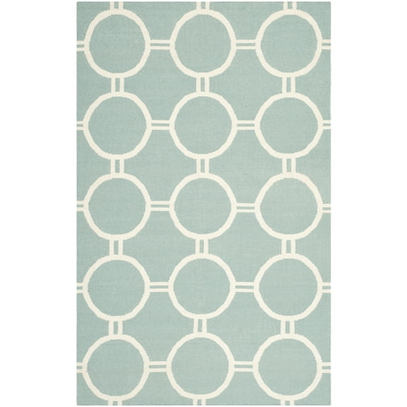 SAFAVIEH Dhurries Sloane Geometric Area Rug, Light Blue/Ivory, 5' x 8'