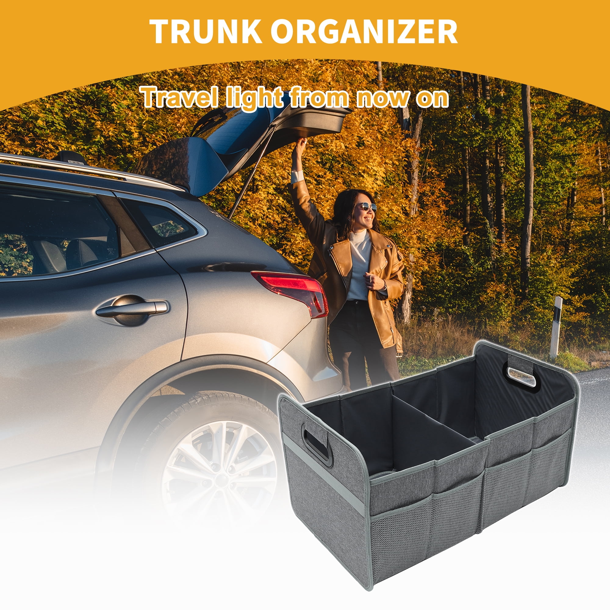 Unique Bargains Universal Car Trunk Organizer Multi Compartments Storage Gray