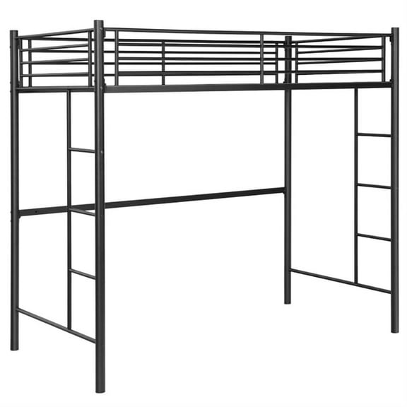 Demi Bonn Metal Twin Loft Bed Frame with 2 Ladders Full-length Guardrail for Teens, Black