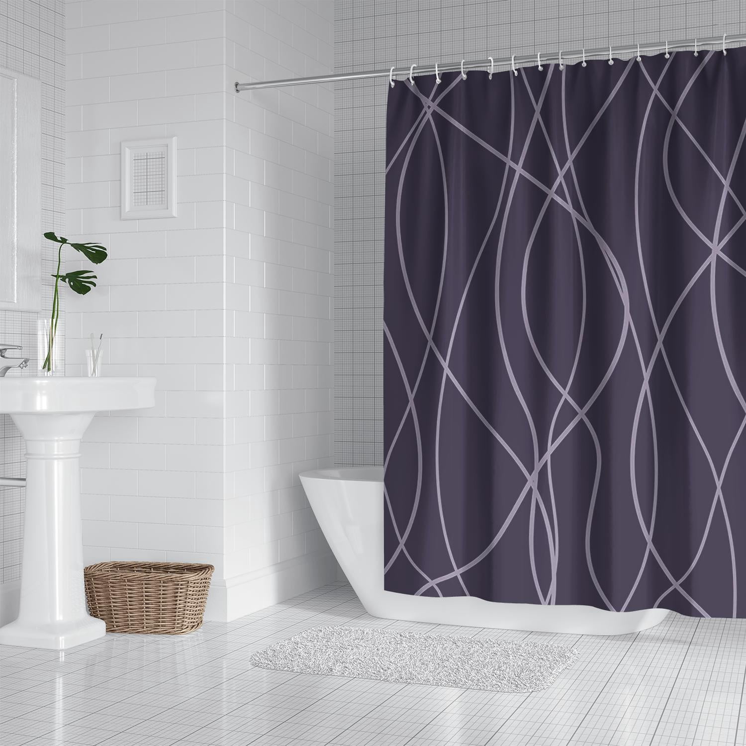 Black Shower Curtain for Bathroom with Hooks Shower Curtain Set,Purple Stripe Bath Curtains Decorative Shower Curtains Water Repellent Washable, 72x72