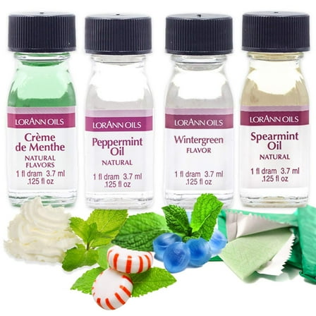 LorAnn Super Strength Mint Flavoring, 4-Pack, 0.125 fl oz Bottles for Candy and Baking