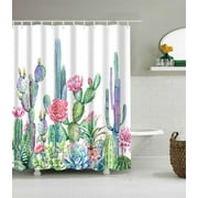 Cactus Shower Curtain With Hooks Tropical Green Succulents Pink Fuchsia Vibrant Flower Bathroom Decor Waterproof Polyester Fabric 71 x 71 inches