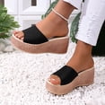 thumbnail image 4 of Womens Wedge Sandals Chunky Platform High Heels Open Toe Slip on Slides Casual Dressy Summer Beach Shoes Black Size 6.5, 4 of 6