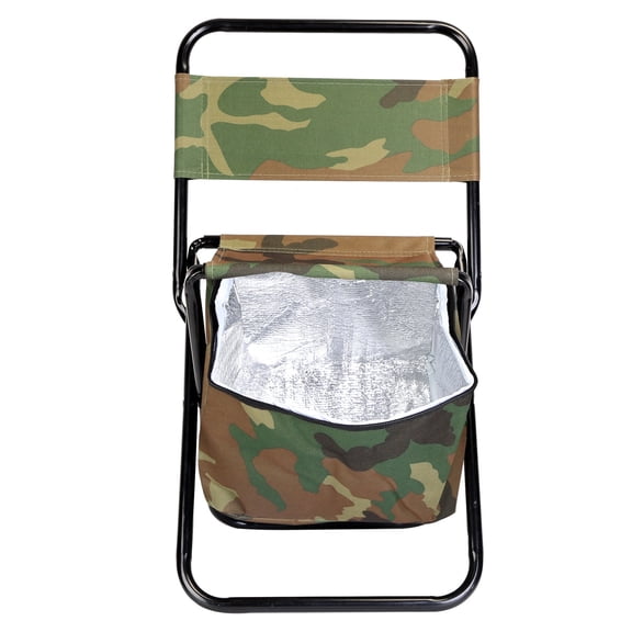 Portable Fishing Chair with Cooler Bag Foldable Compact Fishing Stool Outdoor Backrest Stool with Folding Backpack for Camping Fishing Hiking Green