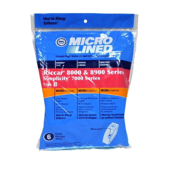 DVC Micro Lined Type B Vacuum Bags Designed to Work With Riccar 8000 and 8900 Series and Simplicity 7000 Series Vacuums