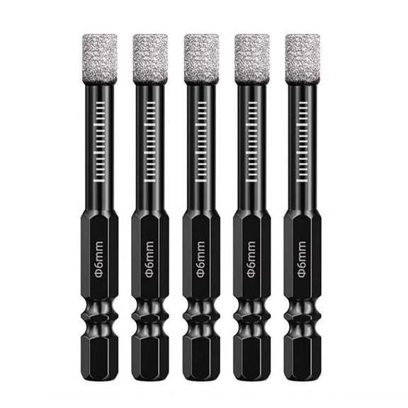 NATEFEMIN 1/4" Dry Diamond Drill Bit 6mm Quick Change Hex Dry Drill Bit for Granite Tile Glass Ceramics, 5PCS