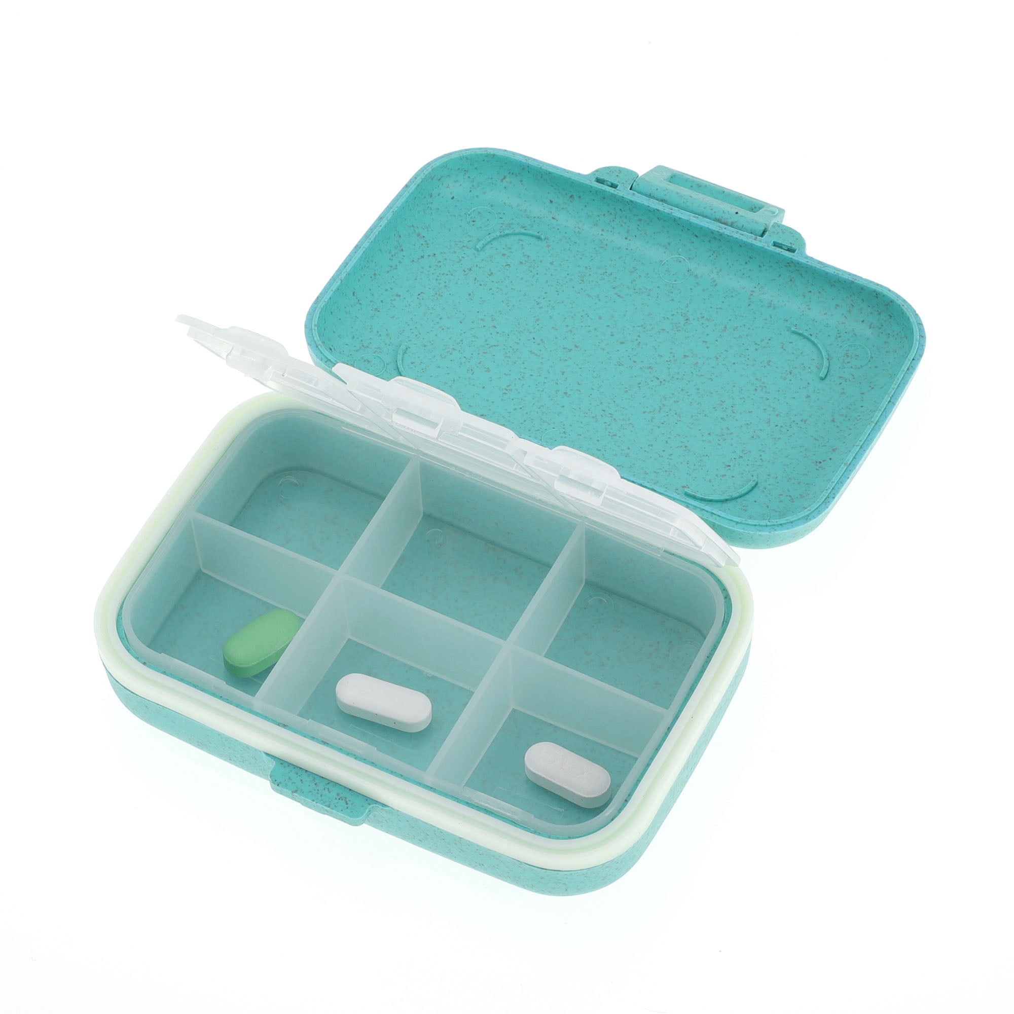 Unique Bargains 6 Grids Single Layer Pill Box for Travel 1 Pc Blue