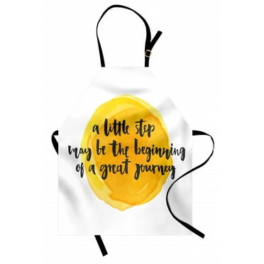 Quote Apron Positive Saying with Watercolor Monochrome Background Brush Strokes, Unisex Kitchen Bib Apron with Adjustable Neck for Cooking Baking Gardening, Earth Yellow Charcoal Grey, by Ambesonne