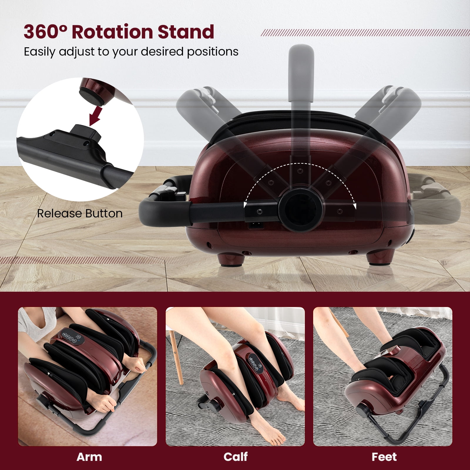 Giantex Foot & Calf Massager w/Heat, Deep Kneading Shiatsu Massager Machine, Gifts for Elder Men Women, Red