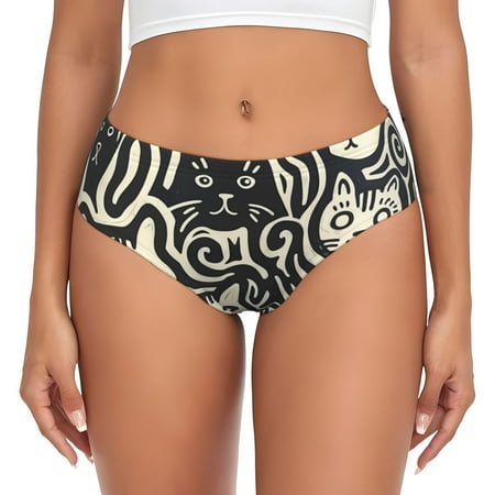 Naloa Abstract Cat Faces Pattern Womens No Show Cotton Underwear Mid-High Waisted Soft Ladies Panties Strech Breathable Briefs -XX-Large