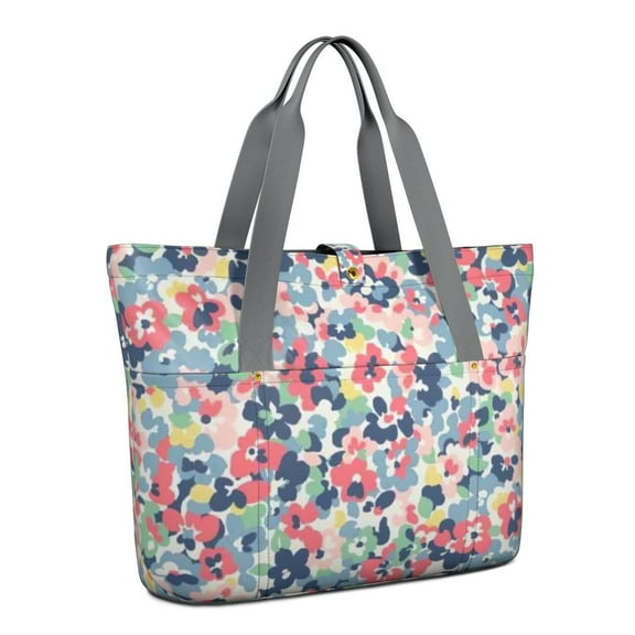 Tote Bag for Women - Pioneer Flower Shoulder Bag - Large Utility Work Duffle Bag with Zipper Handbag for Travel, Work, Sprots